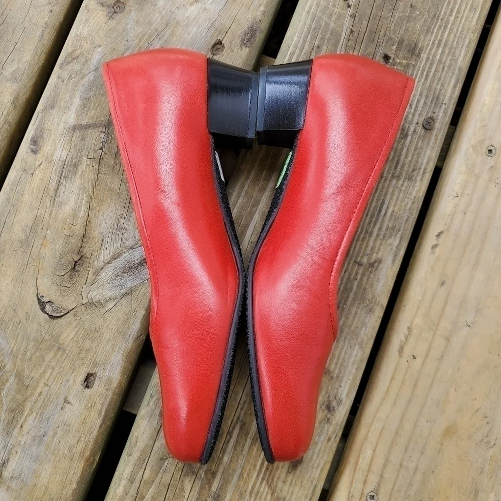 SAS Regina Red Leather Block‎ Low Heel Round Toe Comfort Pumps 8